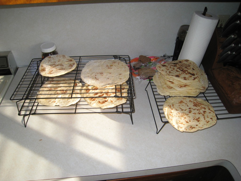 fresh pita bread cooling