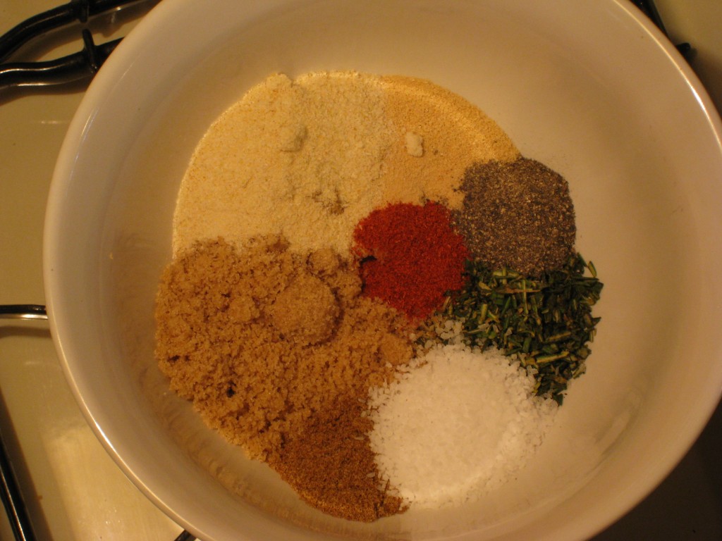 Raw ingredients for my rosemary and brown sugar rub