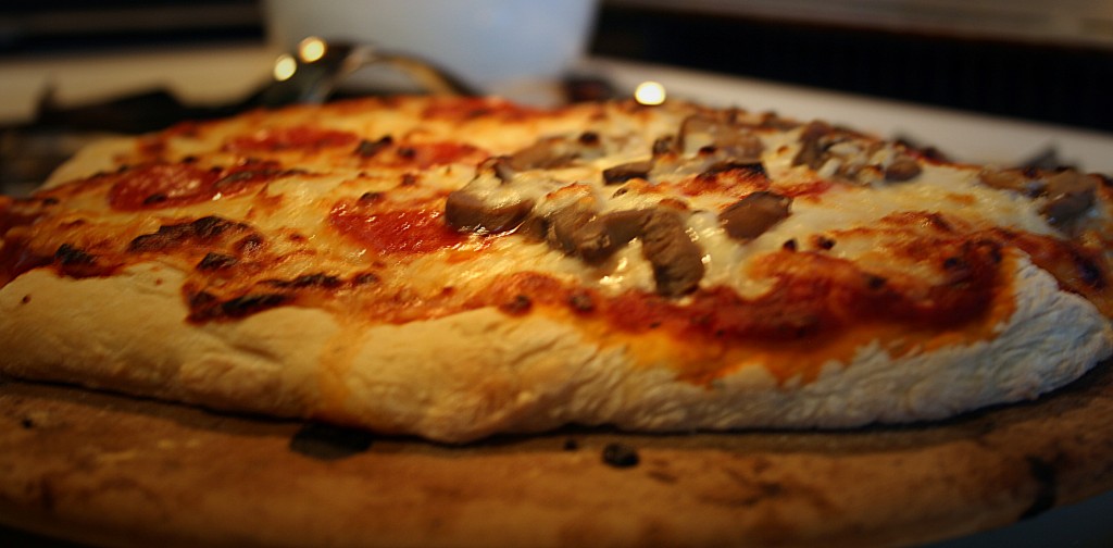 Pizza on a pizza stone