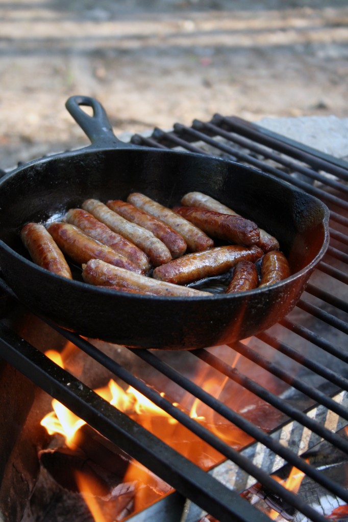 Sausages on an open fire