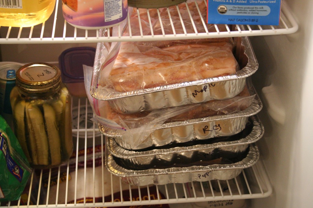 Bacon in the fridge curing