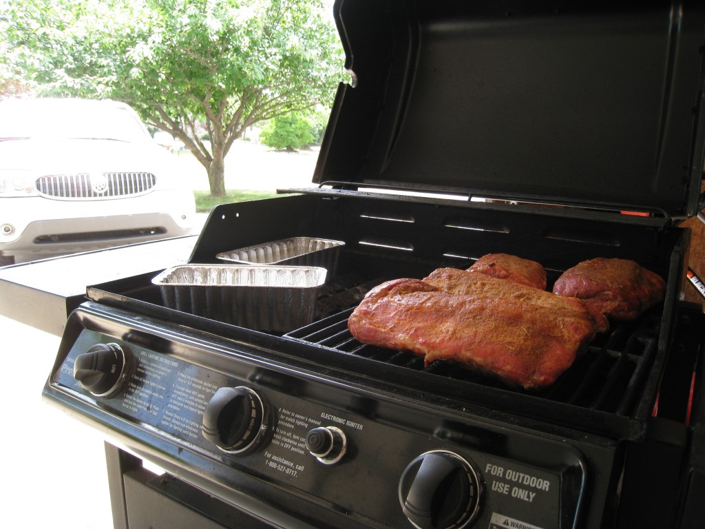 Ribs on a gas grill, smoked