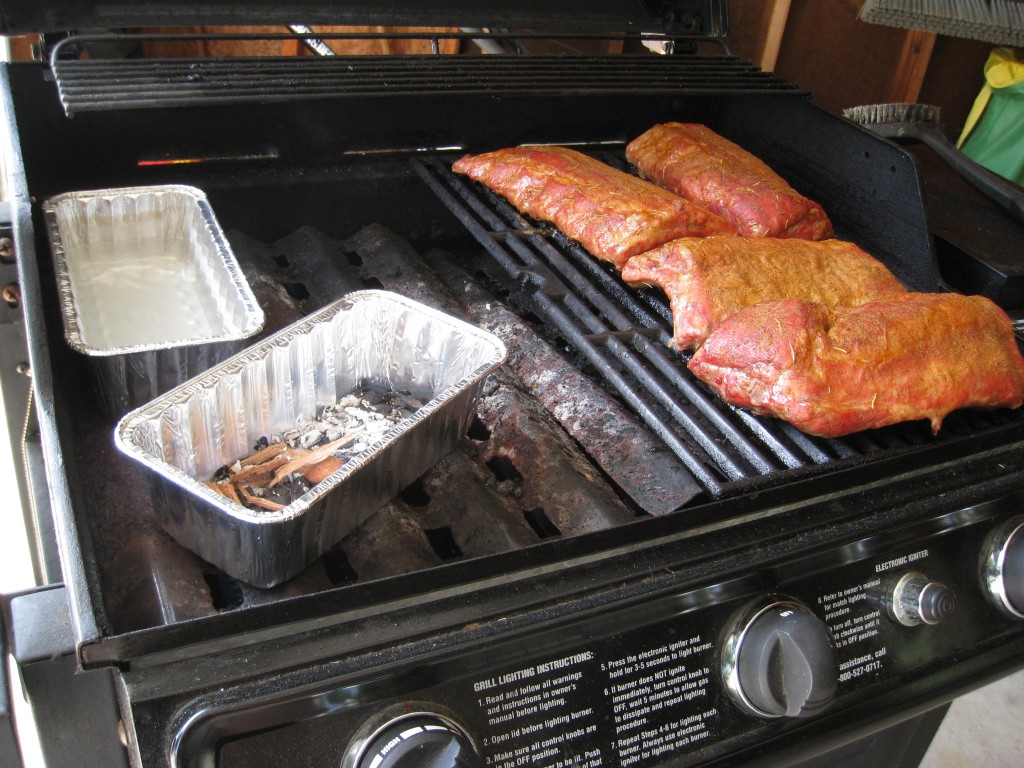 Grill smoked ribs, water pan and chips